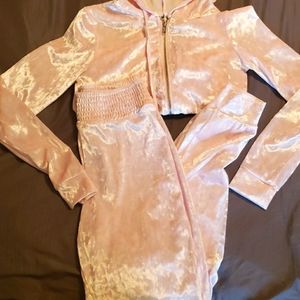 Pink Crushed Velvet Track Suit